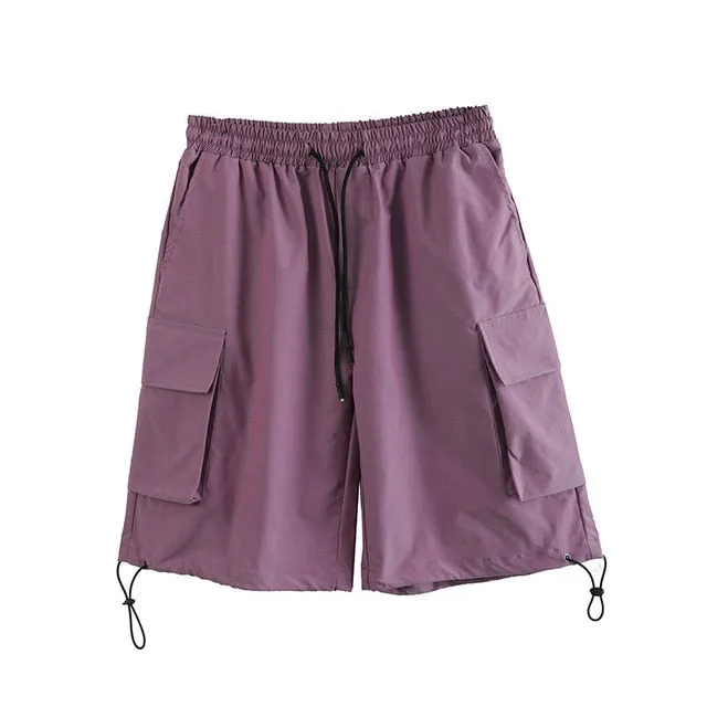 2021 Summer New Youth Popular Men's Loose Solid Color Big Pocke Pants Fashion Casual Fashion Casual Straight Shorts