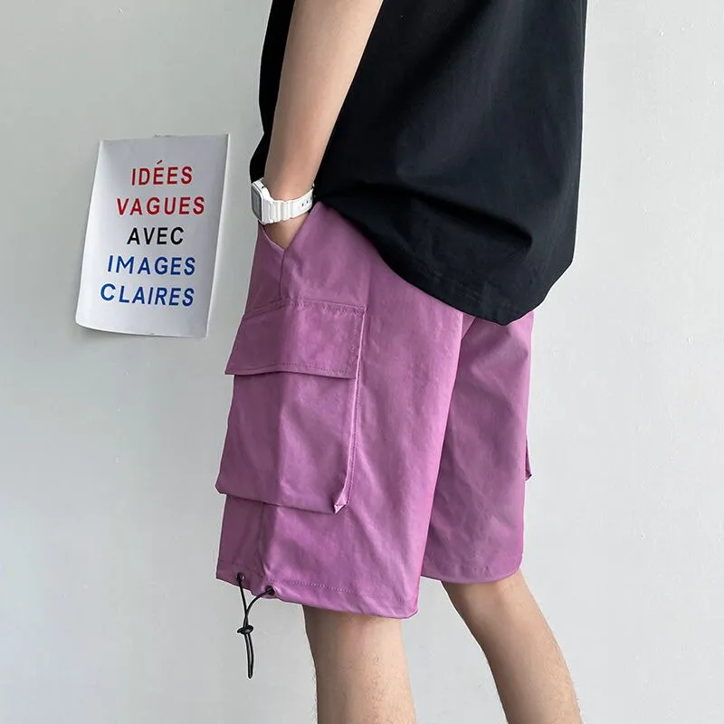 2021 Summer New Youth Popular Men's Loose Solid Color Big Pocke Pants Fashion Casual Fashion Casual Straight Shorts