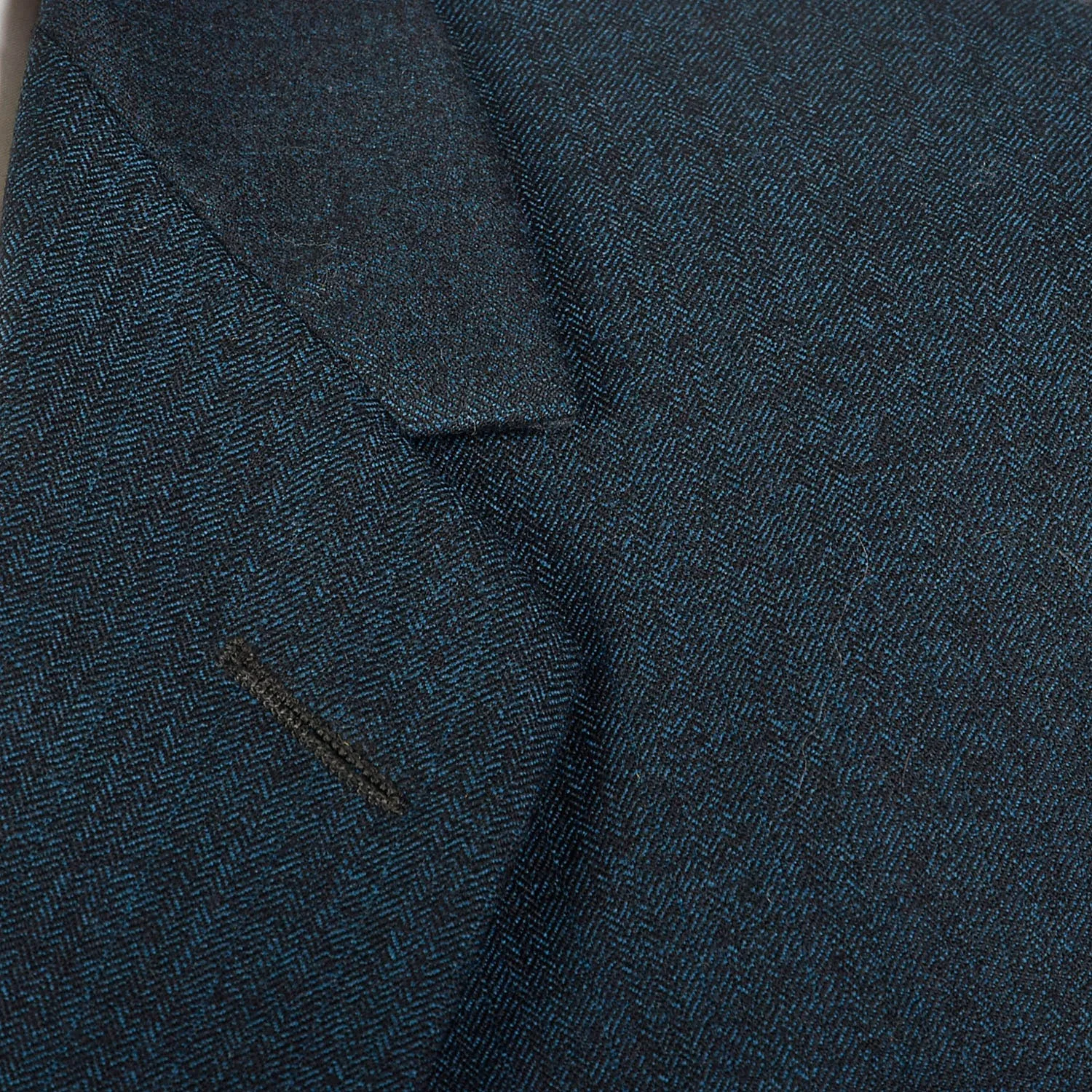 44L 1960s 2pc Suit Blue Herringbone 2 Button Slim Lapel Richman Brothers Flat Front Pants