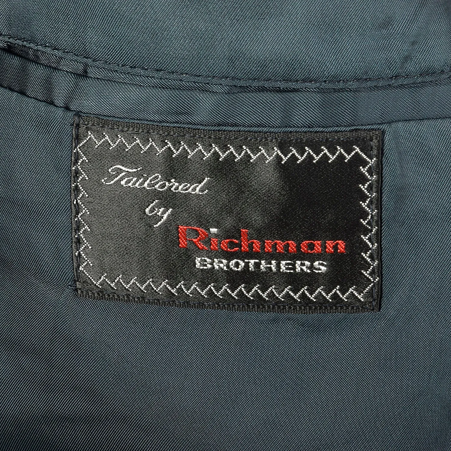 44L 1960s 2pc Suit Blue Herringbone 2 Button Slim Lapel Richman Brothers Flat Front Pants
