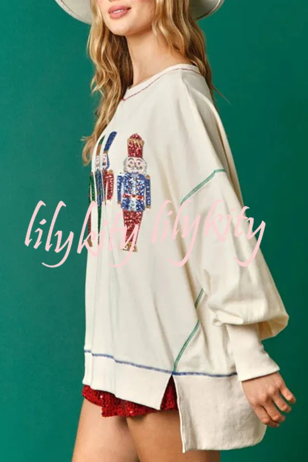 Adorable Nutcracker March Sequin Pullover Sweatshirt