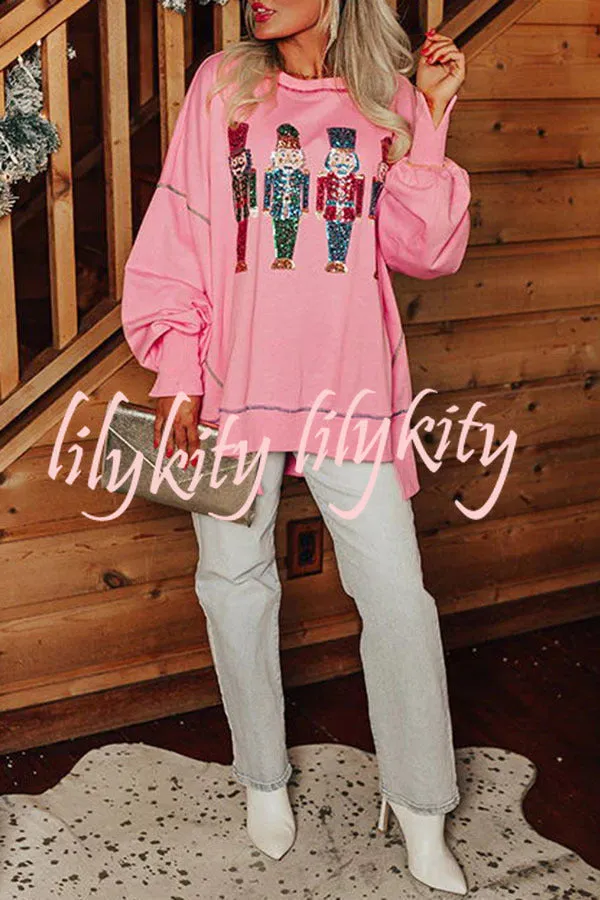 Adorable Nutcracker March Sequin Pullover Sweatshirt