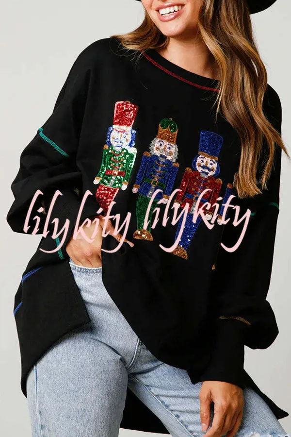 Adorable Nutcracker March Sequin Pullover Sweatshirt