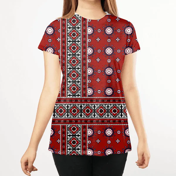 Ajrak Design Women All Over T-Shirt