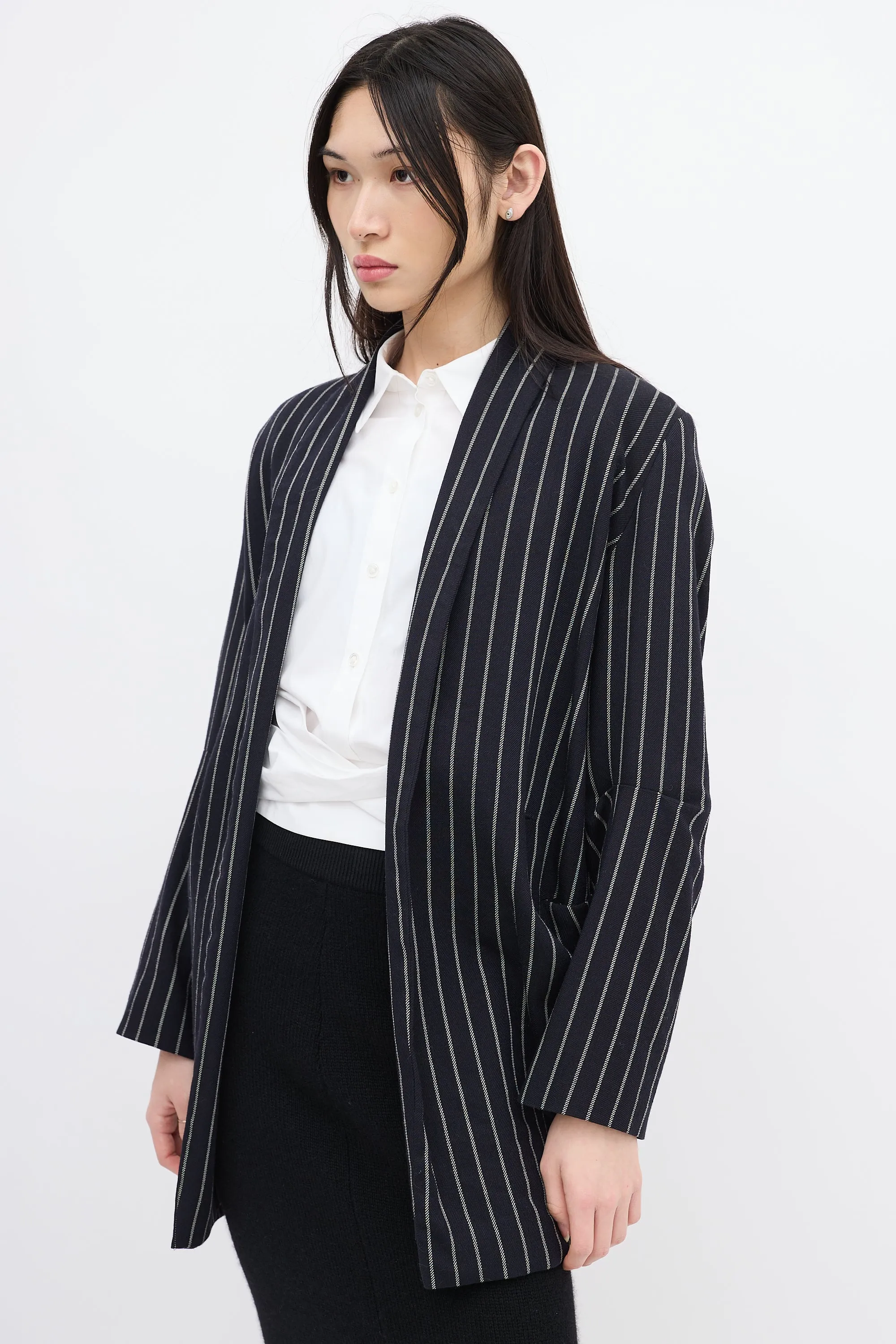 Anglomania Navy & White Wool Striped Blazer