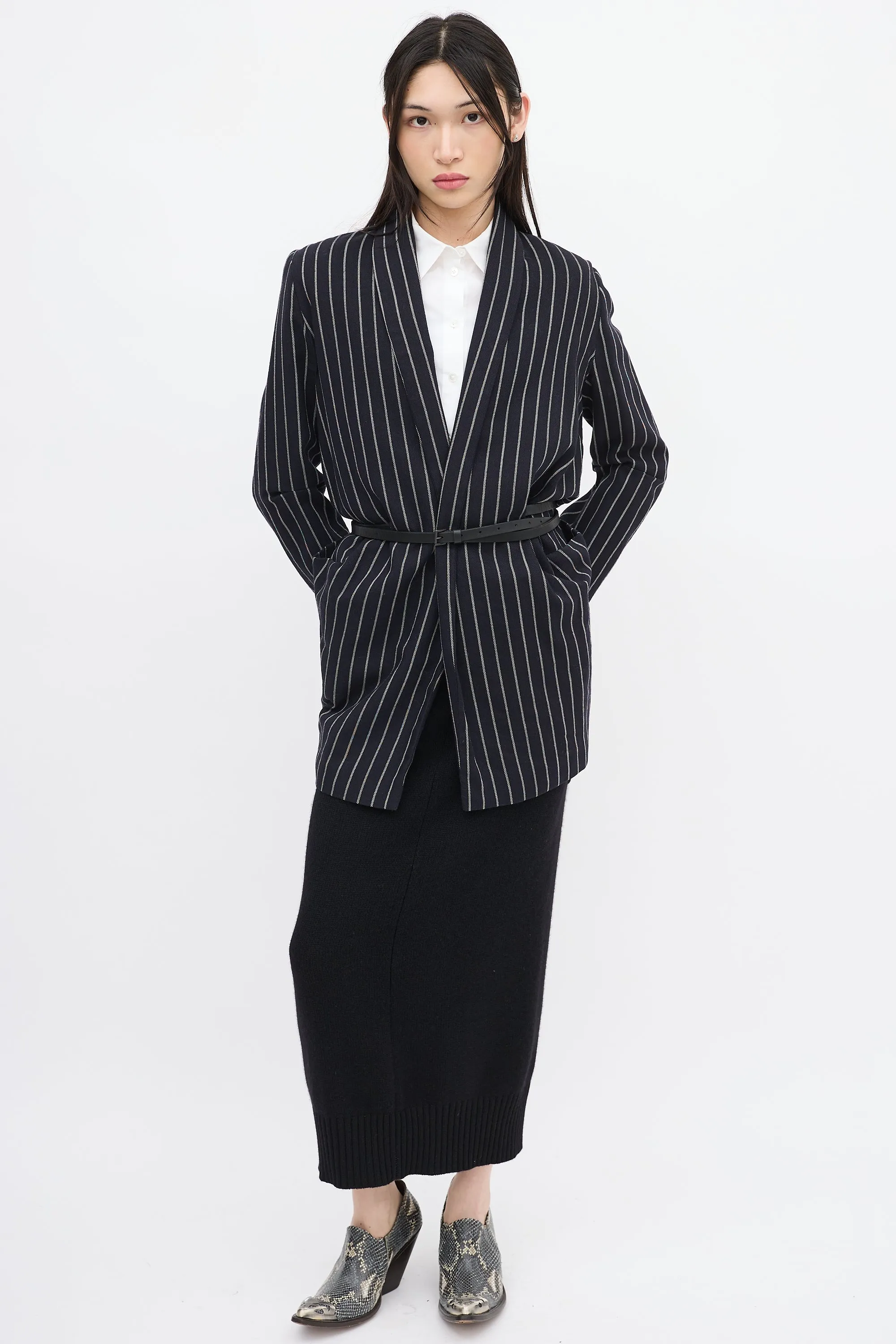 Anglomania Navy & White Wool Striped Blazer