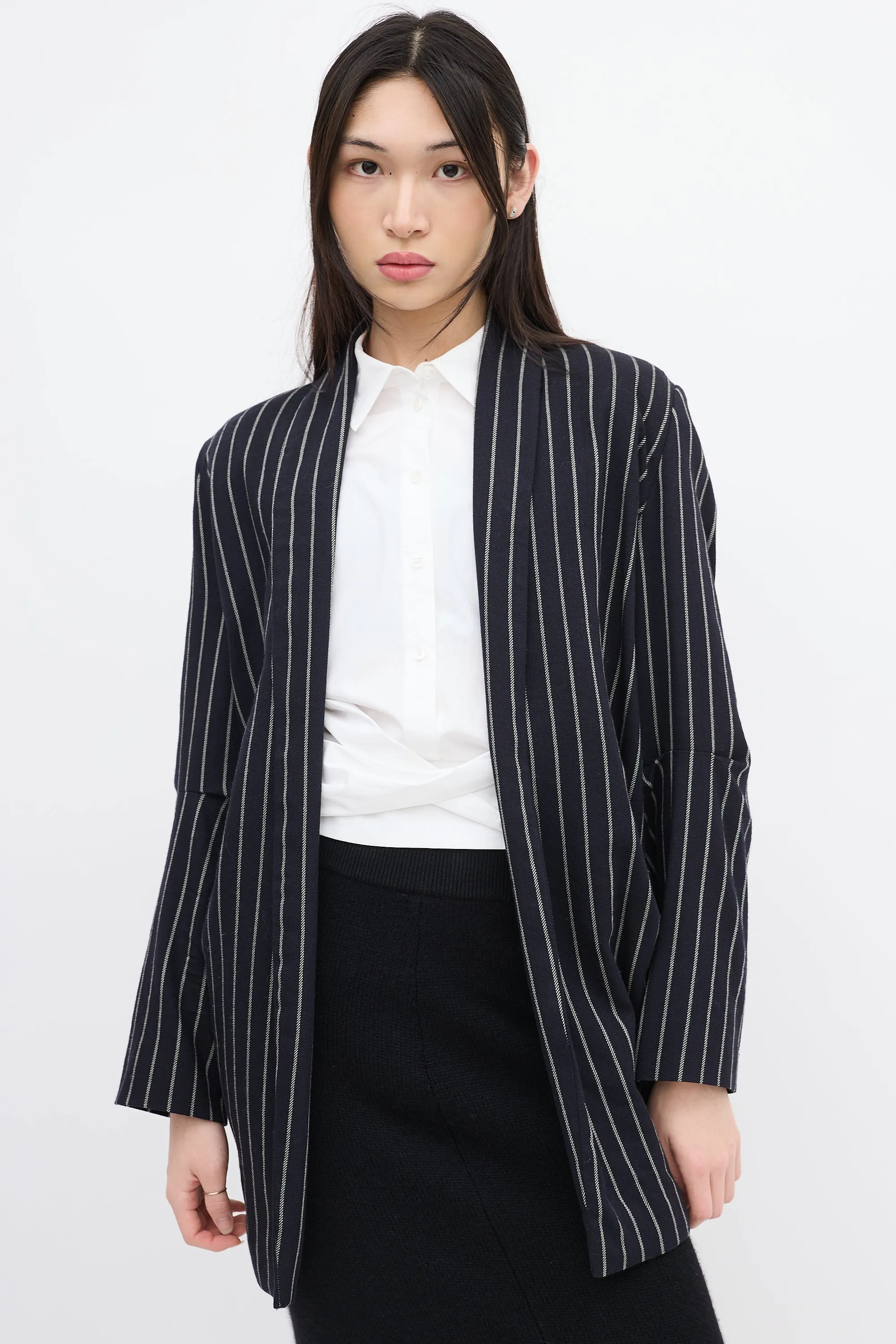 Anglomania Navy & White Wool Striped Blazer