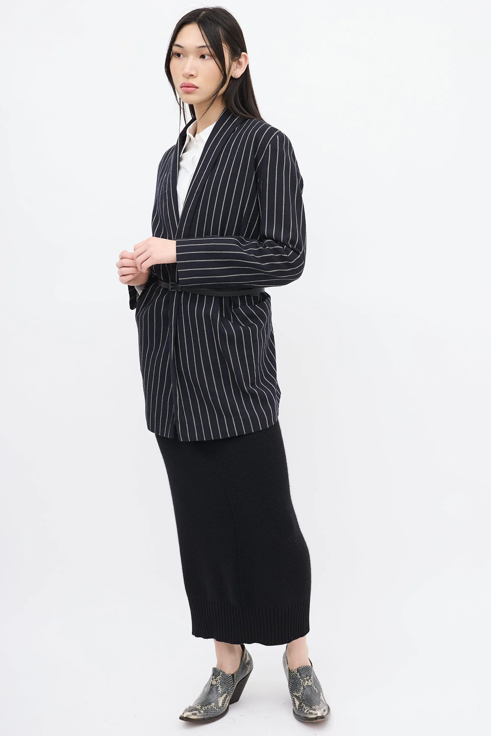 Anglomania Navy & White Wool Striped Blazer