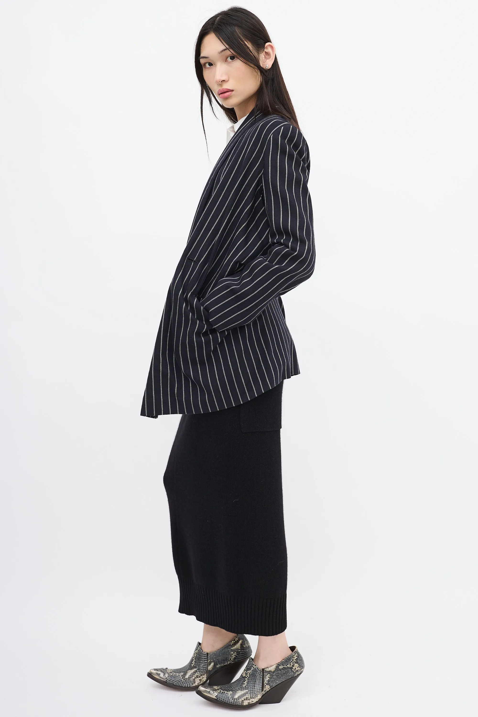 Anglomania Navy & White Wool Striped Blazer