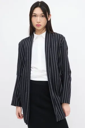 Anglomania Navy & White Wool Striped Blazer