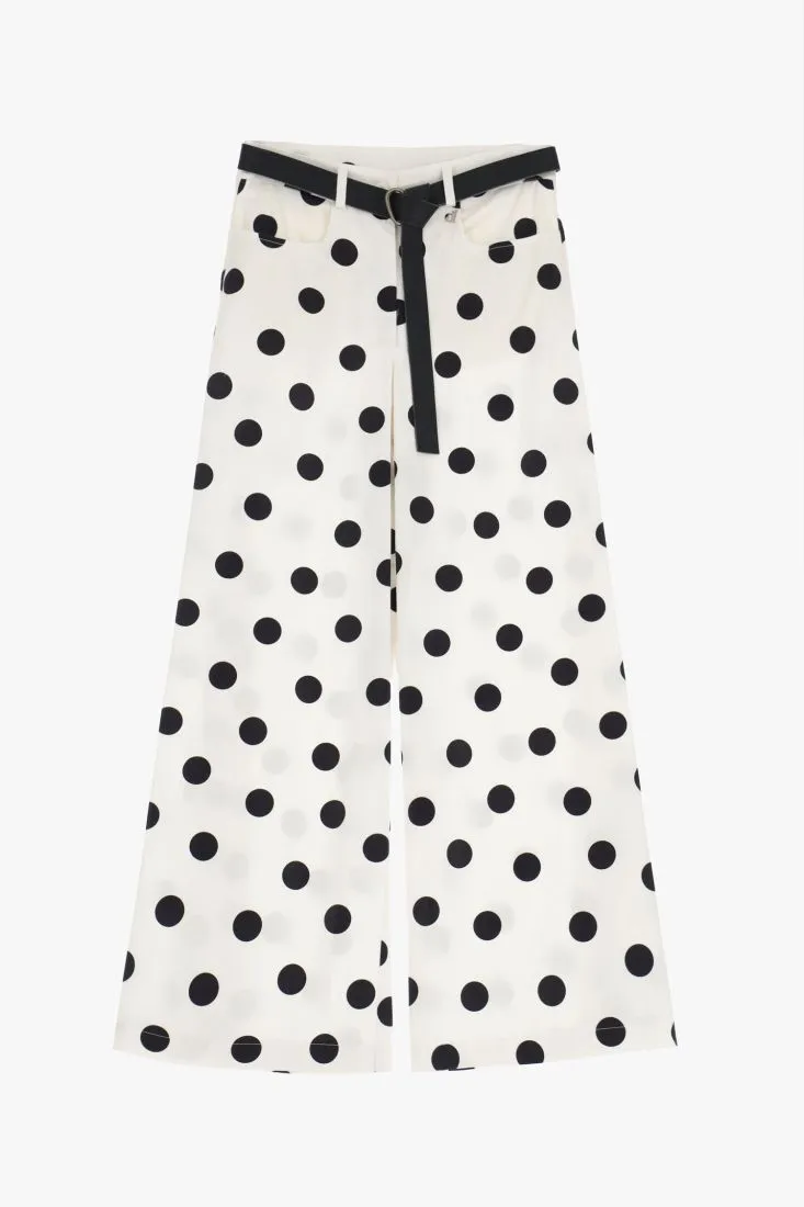 Belted polka-dot palazzo trousers