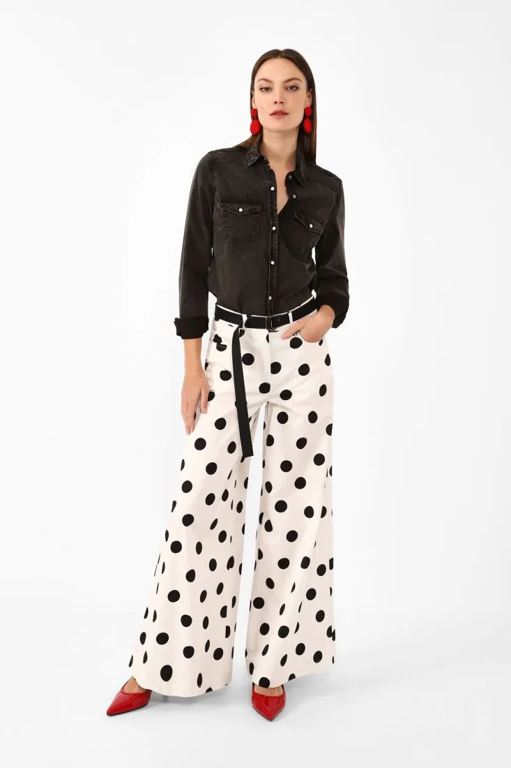 Belted polka-dot palazzo trousers