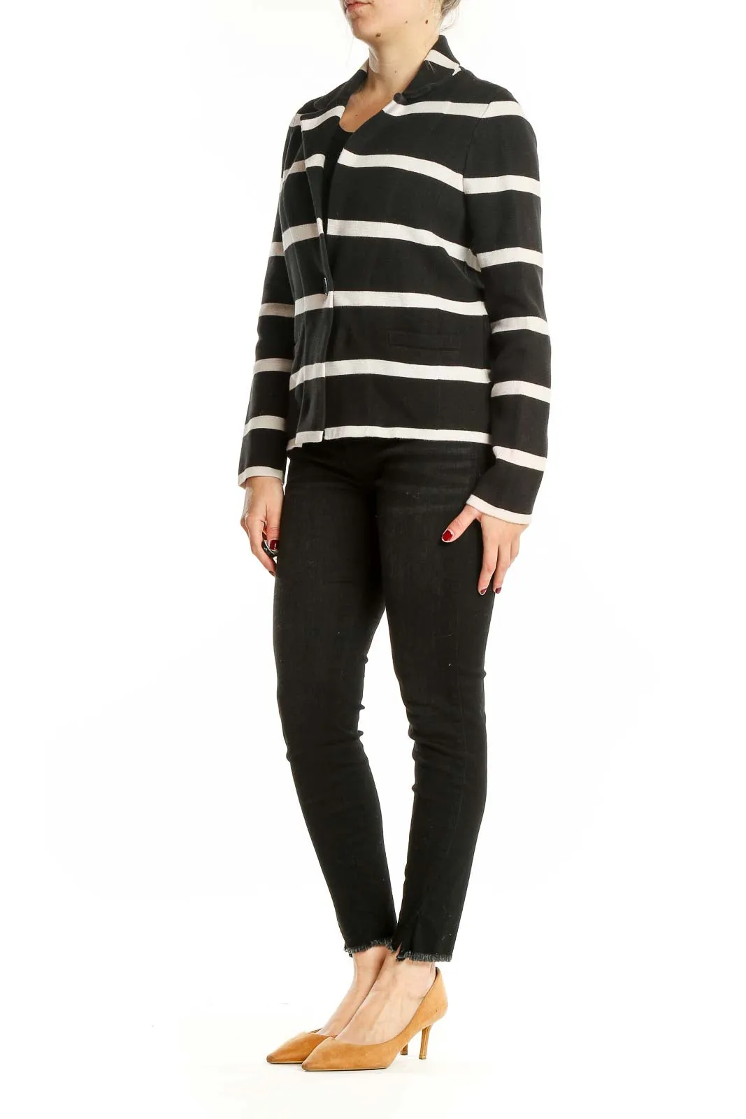 Black and White Striped Cotton Jacket