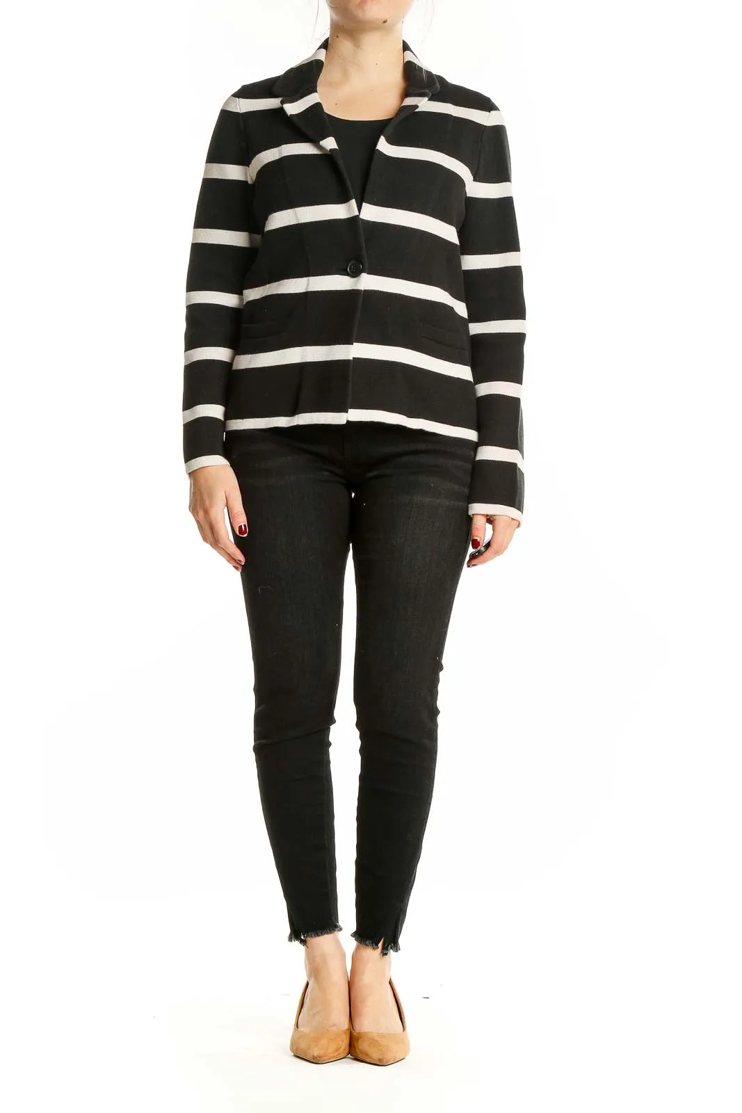 Black and White Striped Cotton Jacket