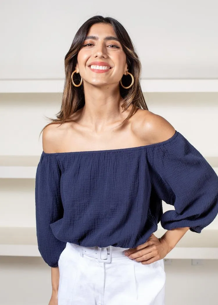 Bobi Gauze Convertible Top- Navy***FINAL SALE***