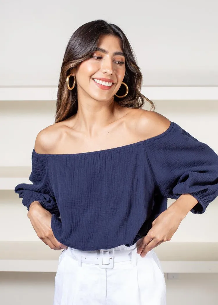 Bobi Gauze Convertible Top- Navy***FINAL SALE***