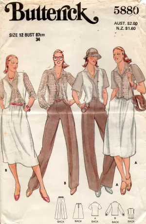 Butterick 5880 Womens Vest Pants Shirt & Skirt 1970s Vintage Sewing Pattern Size 12 Bust 34 inches