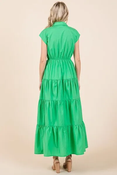 Button Up Tiered Maxi Shirt Dress