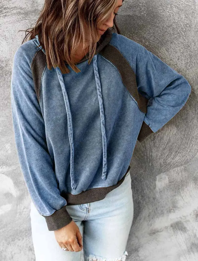 Casual Stitching Top Hoodies Long Sleeve Sweatshirt