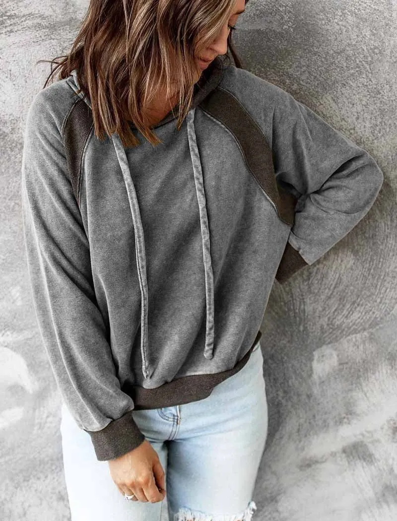 Casual Stitching Top Hoodies Long Sleeve Sweatshirt
