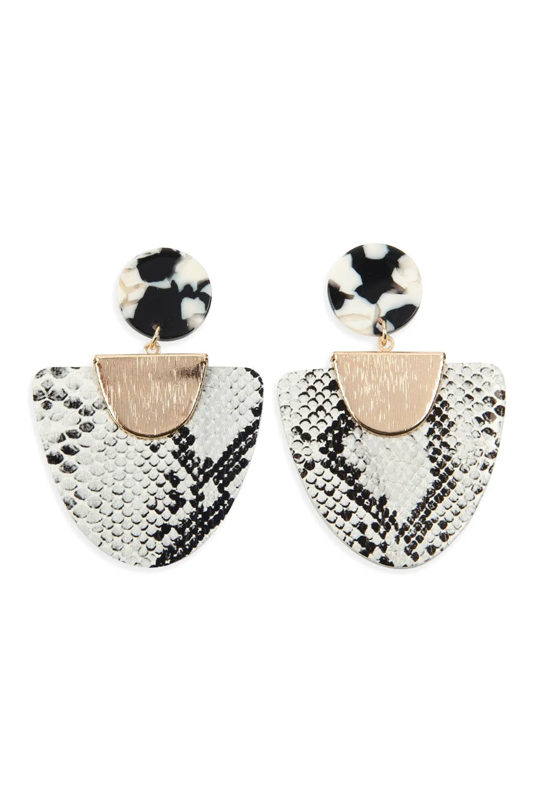 Ce1938 - Snake Skin Fan Shape Leather Acrylic Post Earrings