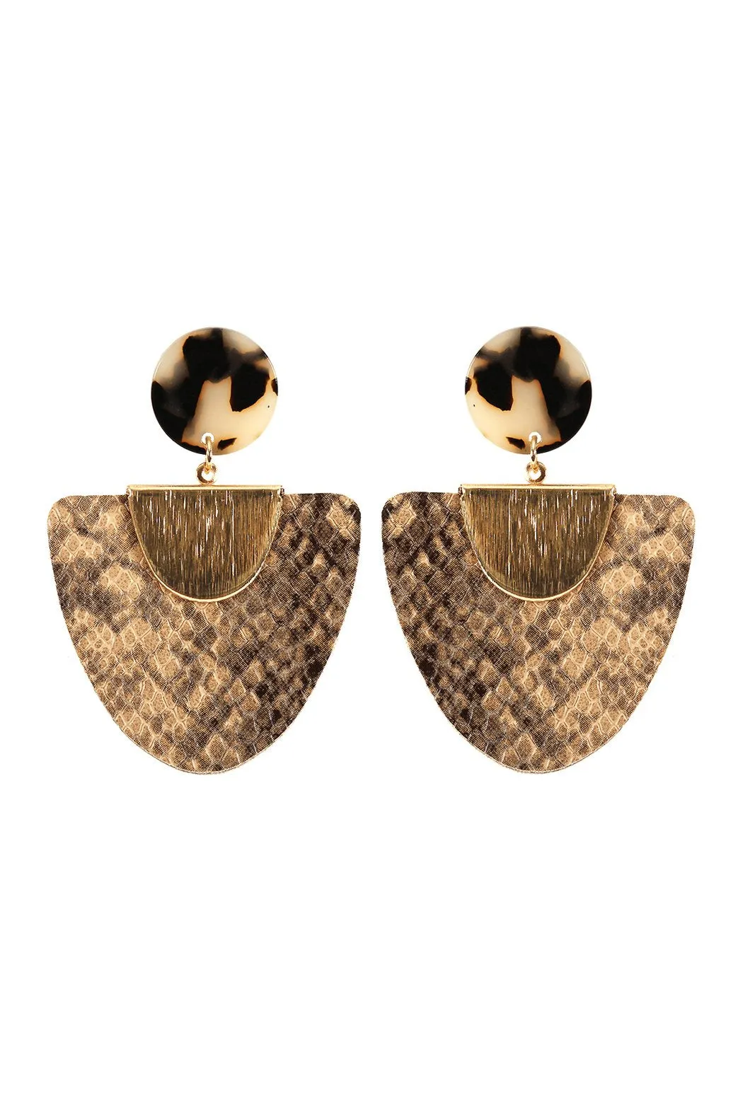 Ce1938 - Snake Skin Fan Shape Leather Acrylic Post Earrings
