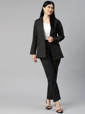Cottinfab Women Striped Cotton Blazers and Trousers Co-ord Set