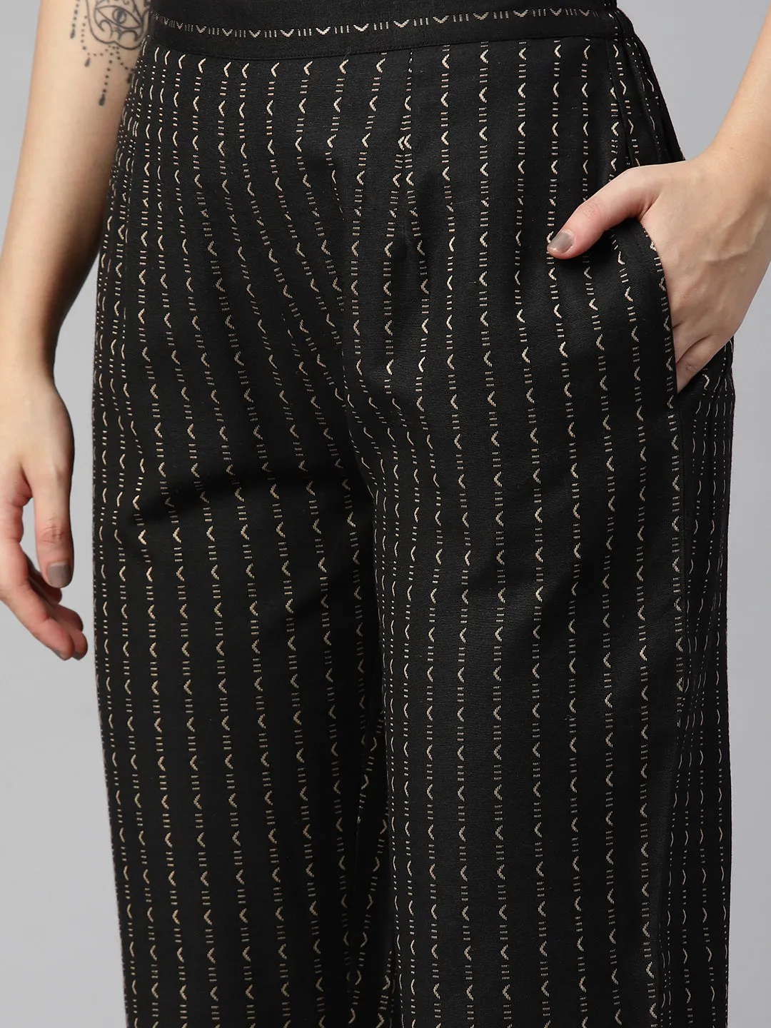 Cottinfab Women Striped Cotton Blazers and Trousers Co-ord Set