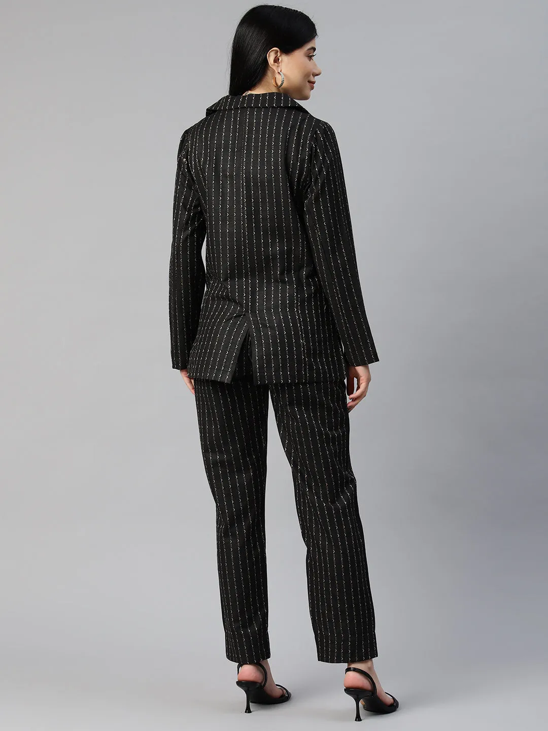 Cottinfab Women Striped Cotton Blazers and Trousers Co-ord Set