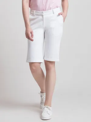 Cotton Above Knee Shorts - White