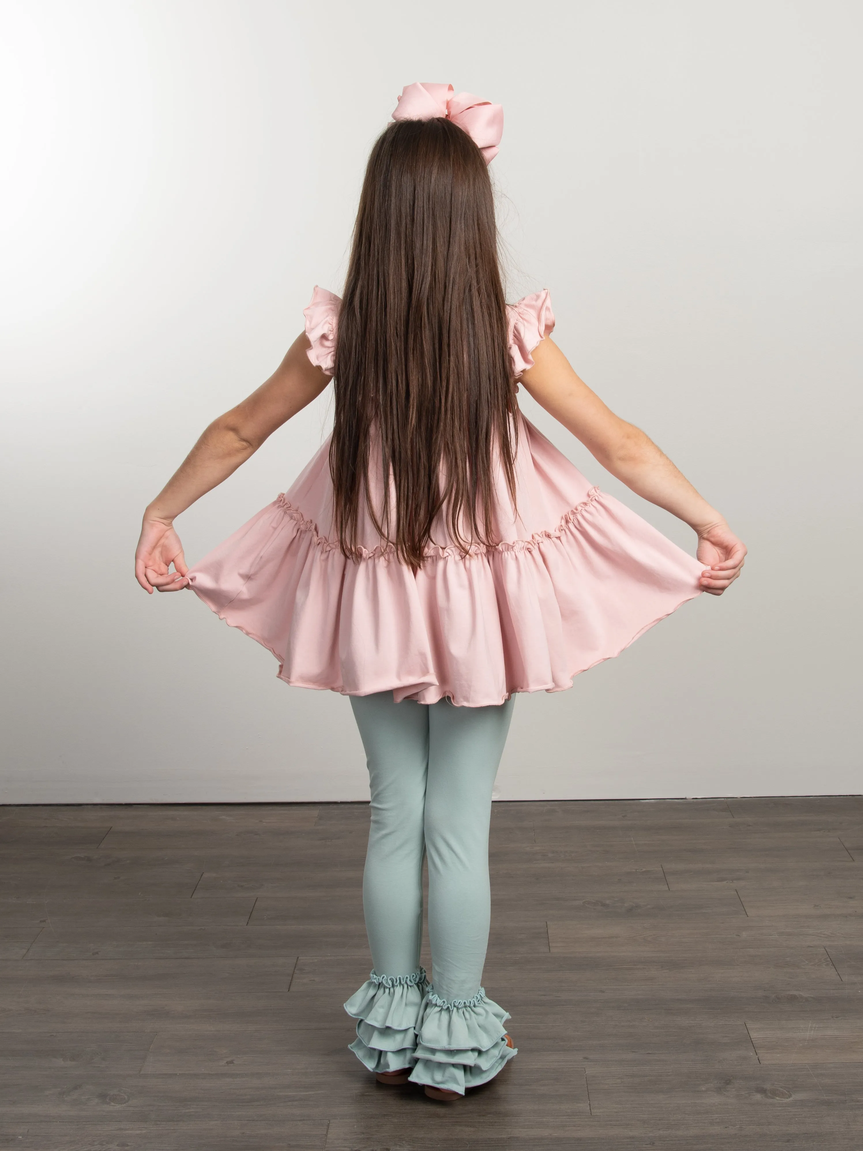 Cotton Bell Ruffle Leggings - Dusty Mint
