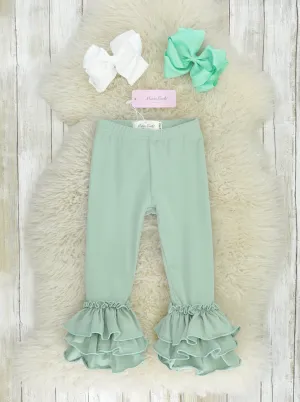 Cotton Bell Ruffle Leggings - Dusty Mint