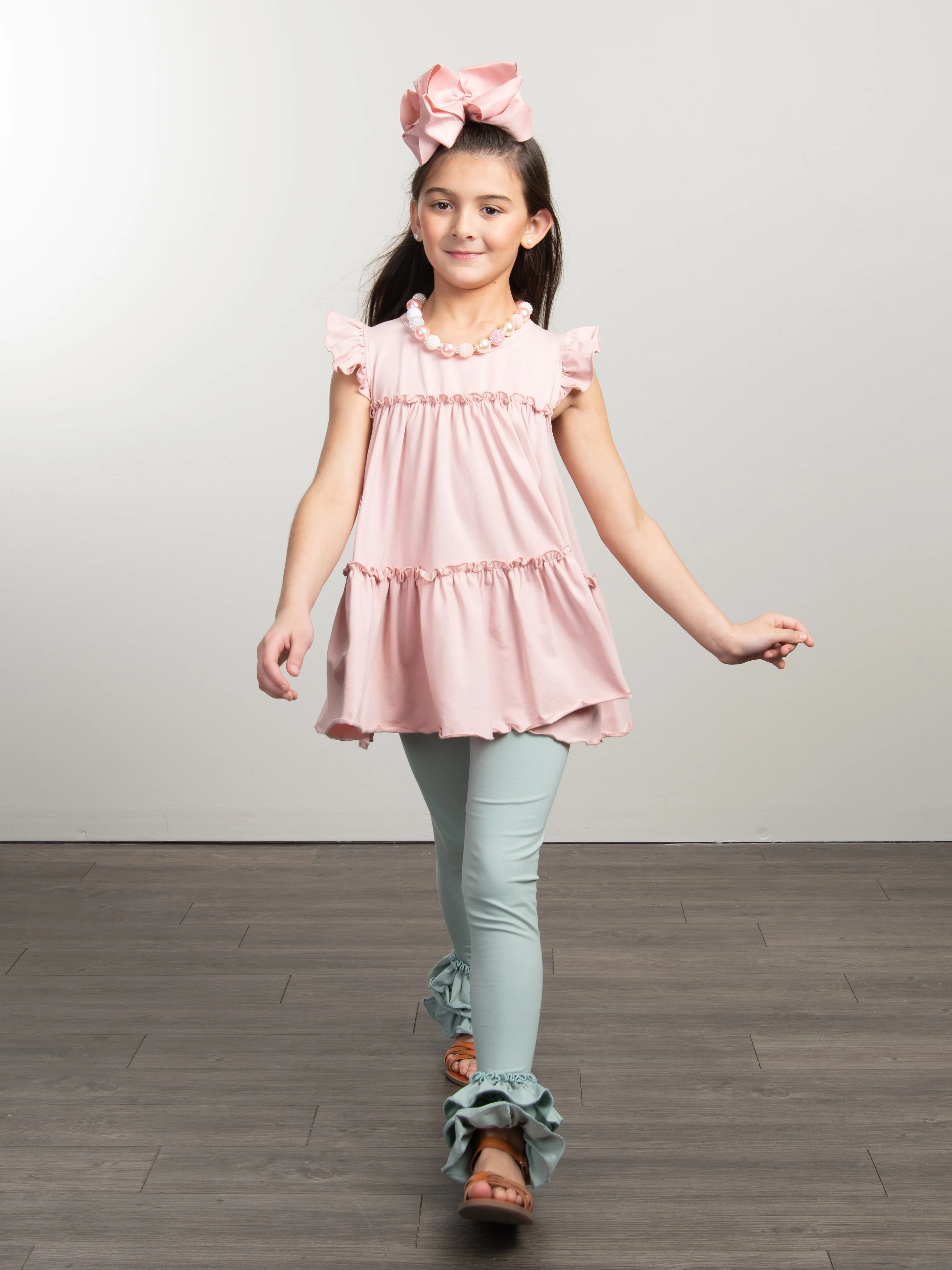 Cotton Bell Ruffle Leggings - Dusty Mint