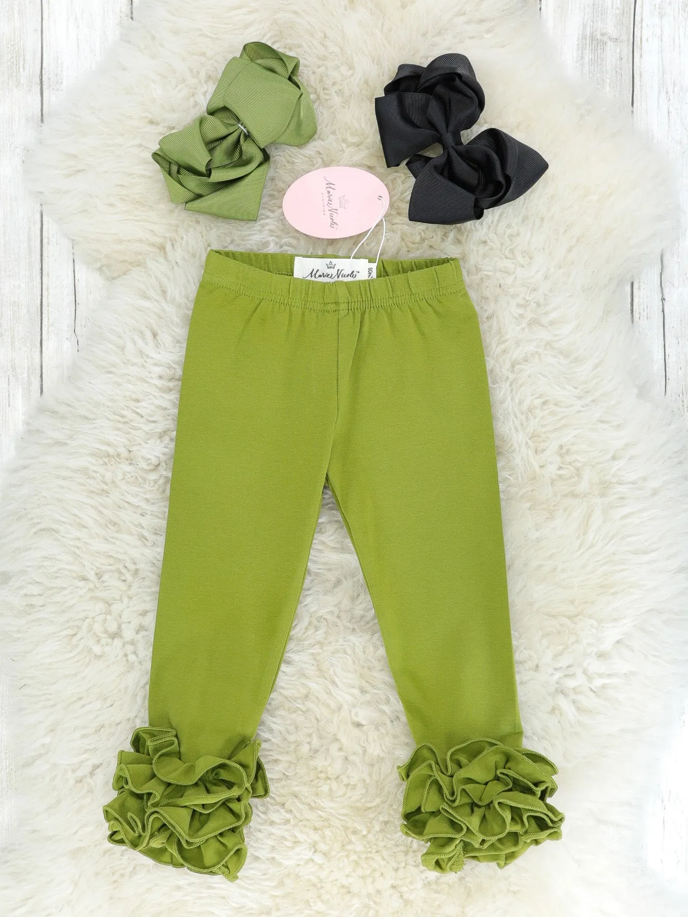 Cotton Icing Ruffle Legging - Olive