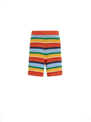 Crochet-Knit Striped Shorts