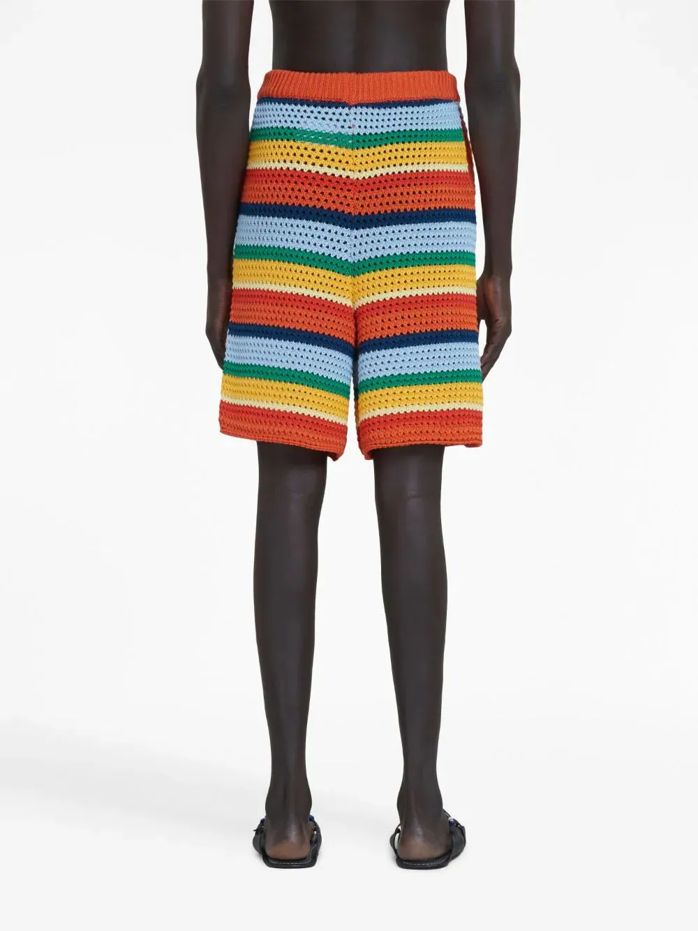 Crochet-Knit Striped Shorts