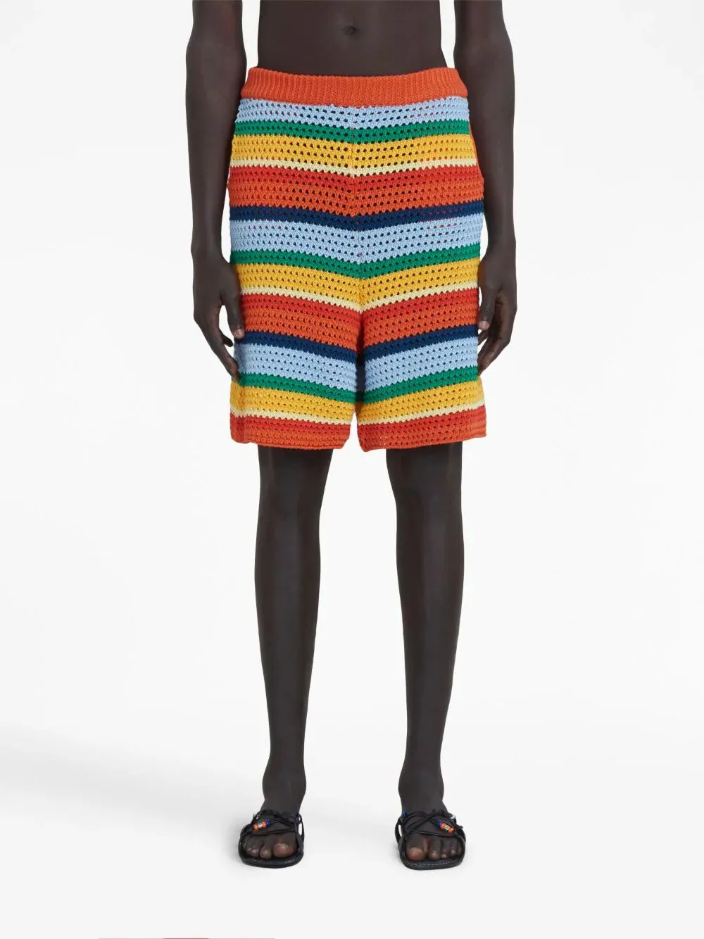 Crochet-Knit Striped Shorts
