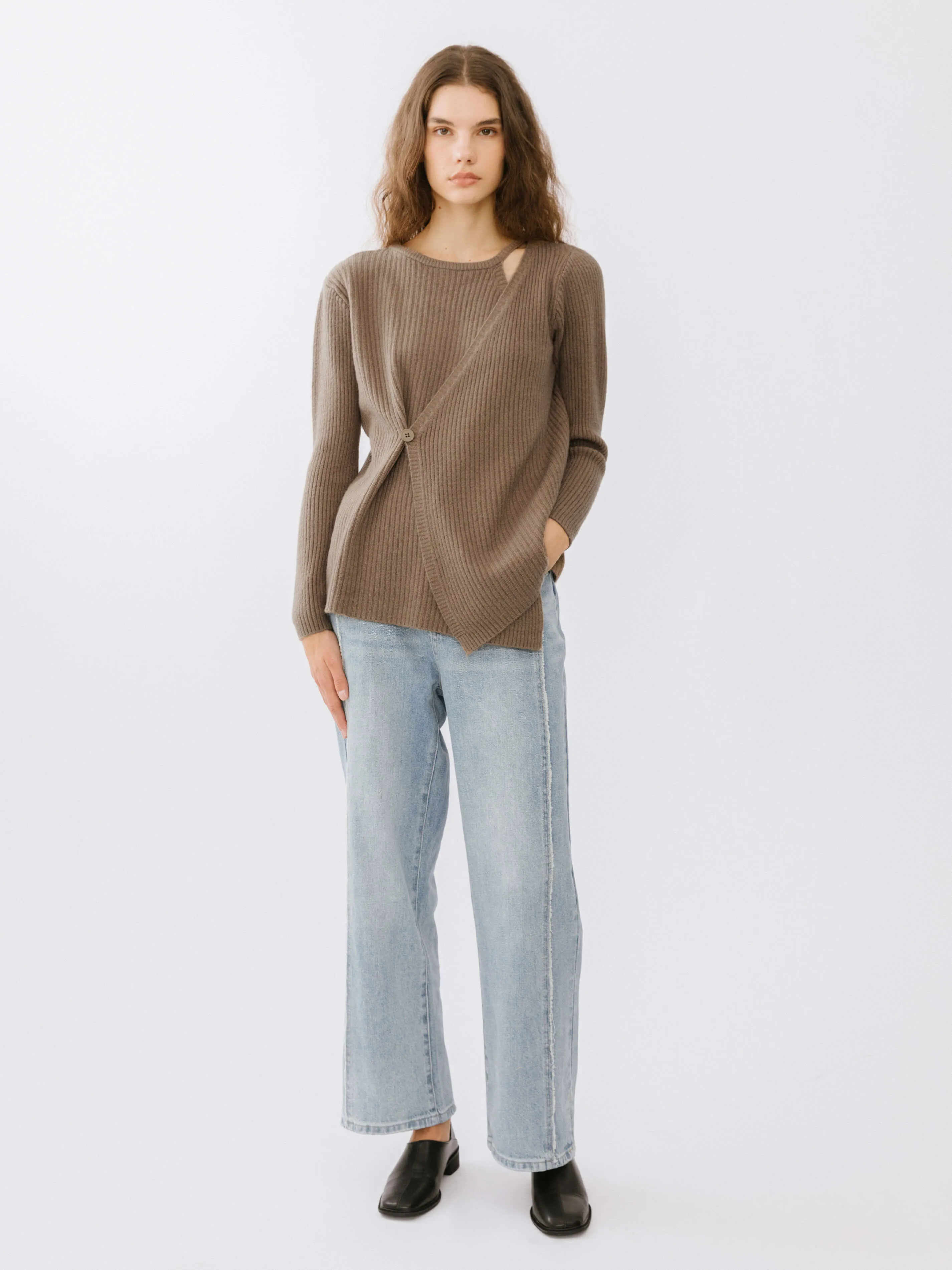 Crossover Ribbed Knit Jumper