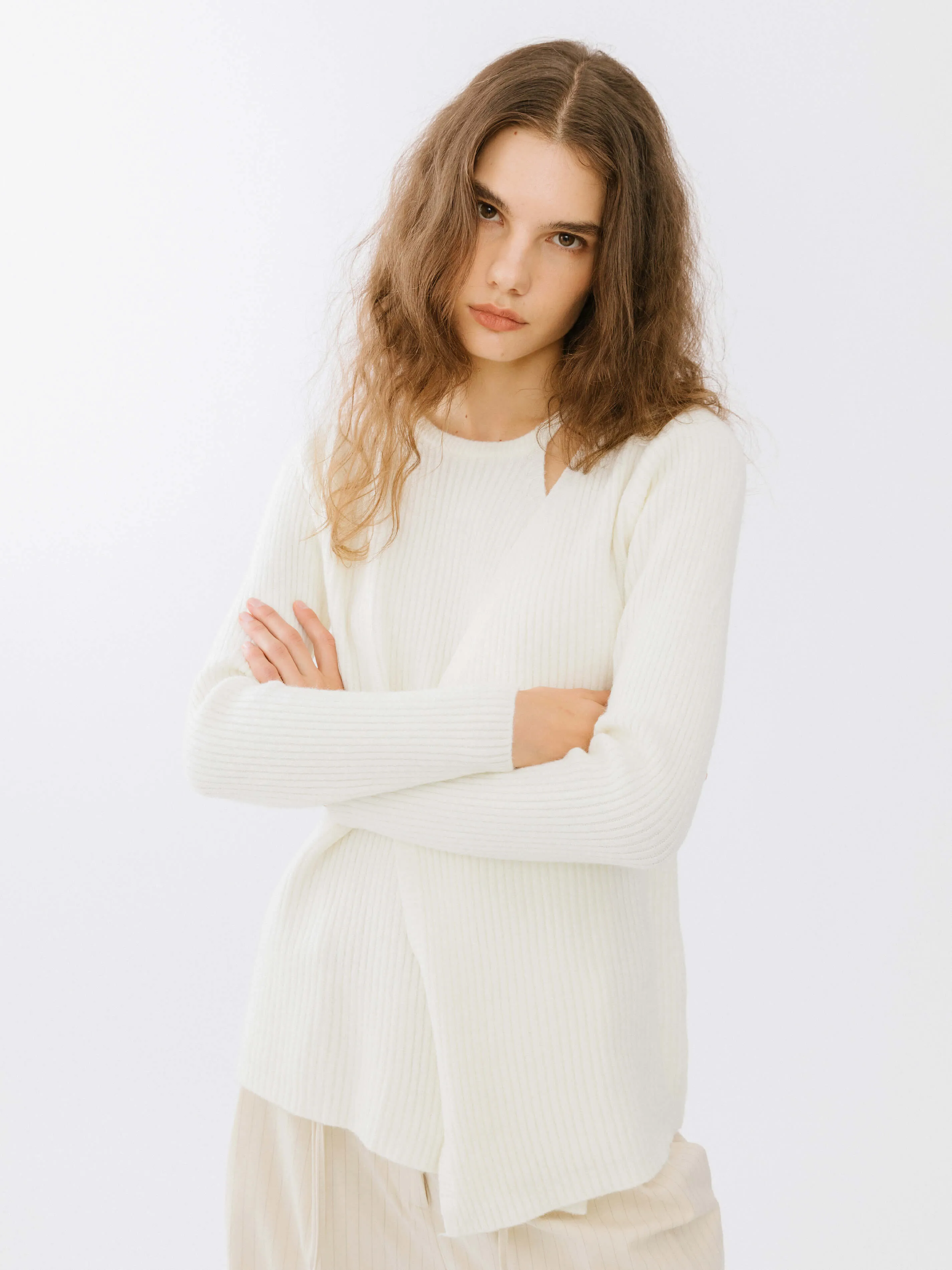 Crossover Ribbed Knit Jumper