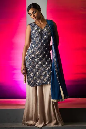 Cutdana & Resham Blue Kurta Set