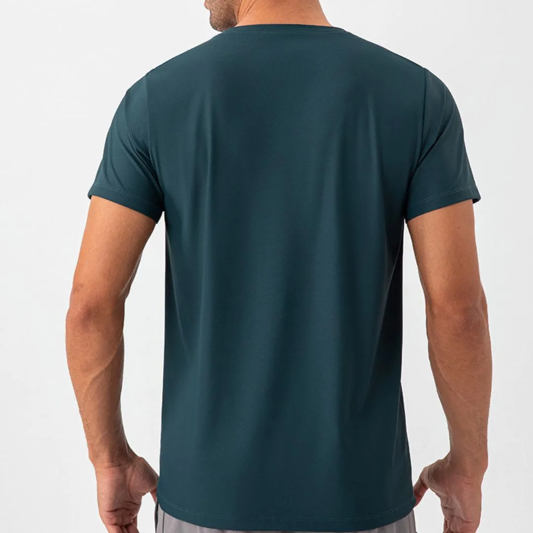 Dark green quick dry material short sleeve t-shirts for men