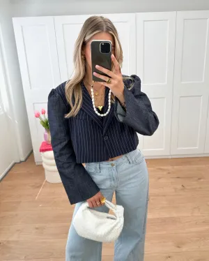 Denim Sleeve Blazer Striped Navy