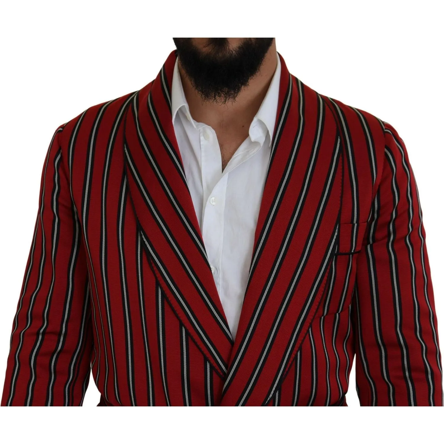 Dolce & Gabbana Elegant Red Striped Long Robe Luxury Wear