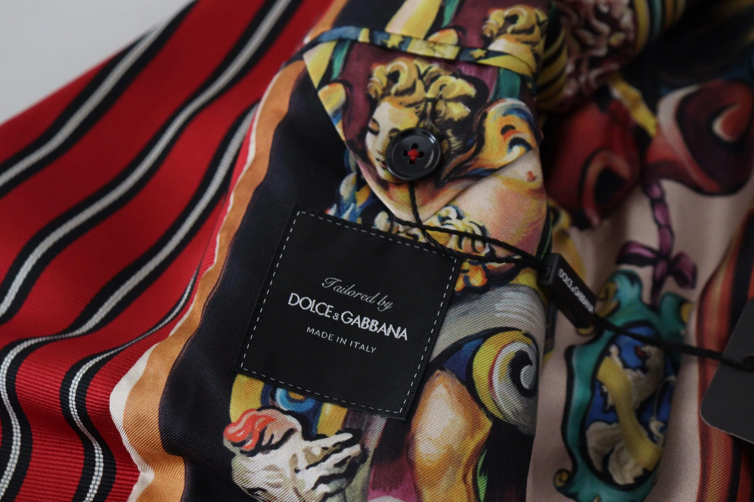 Dolce & Gabbana Red Striped Martini Printed Lining Robe