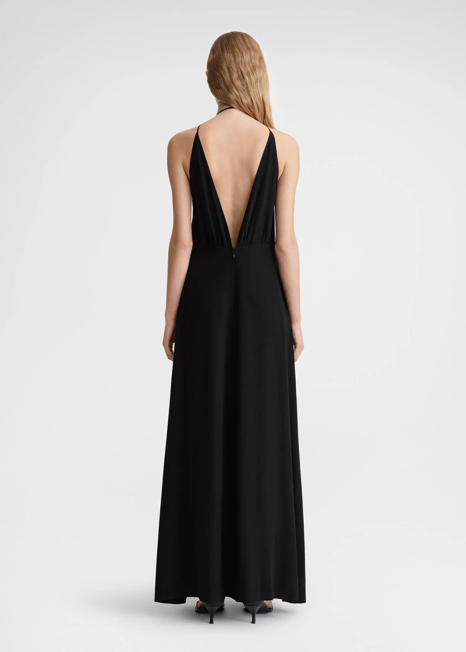 Double-halter silk dress black