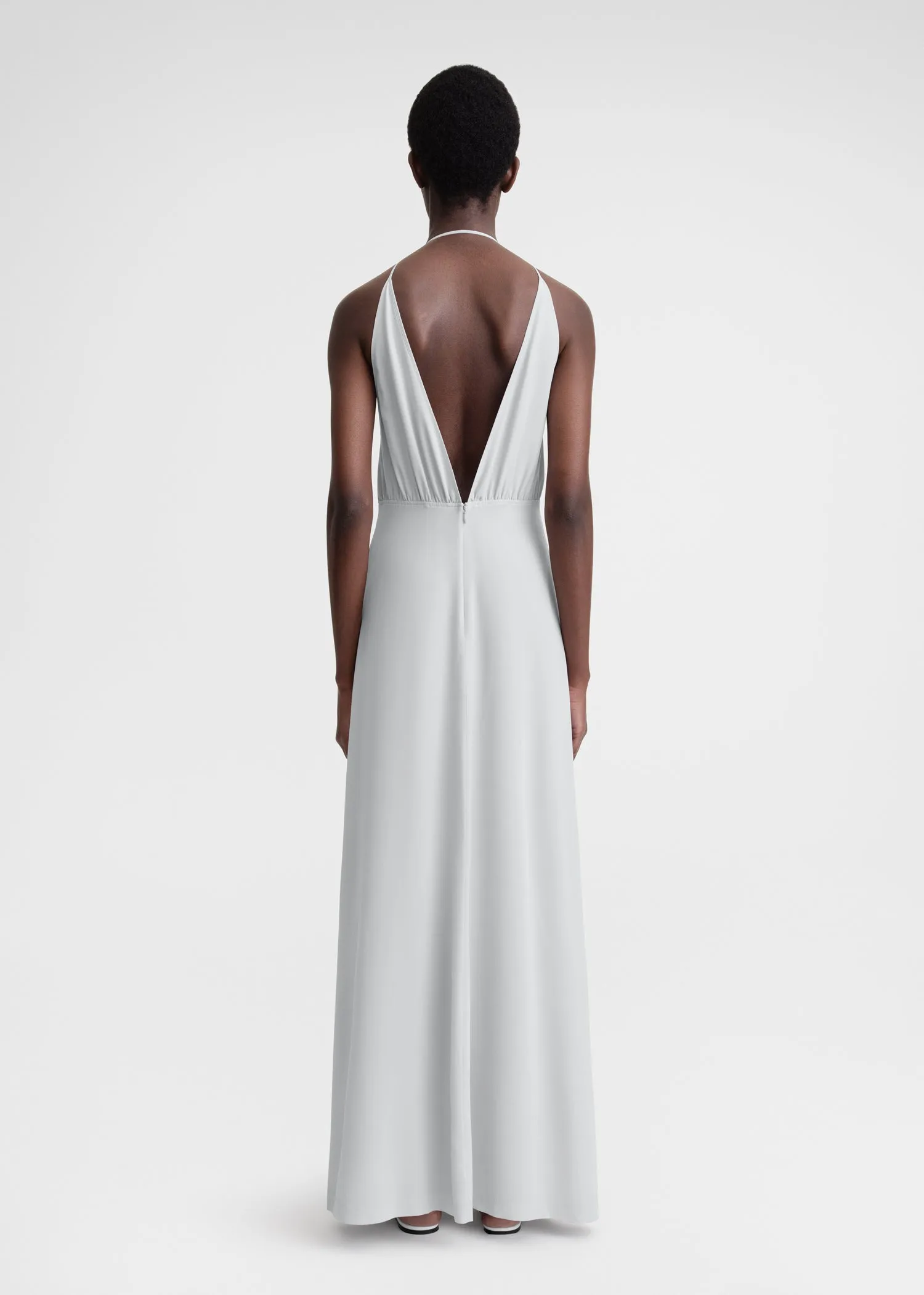 Double-halter silk dress glacier