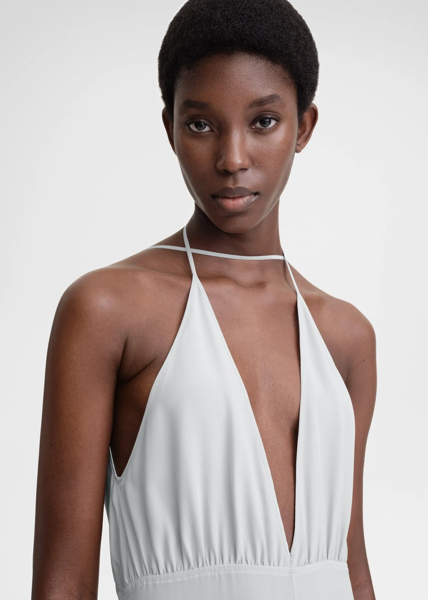 Double-halter silk dress glacier