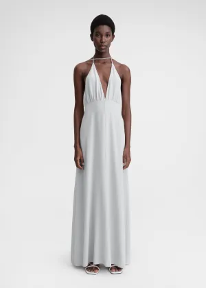 Double-halter silk dress glacier