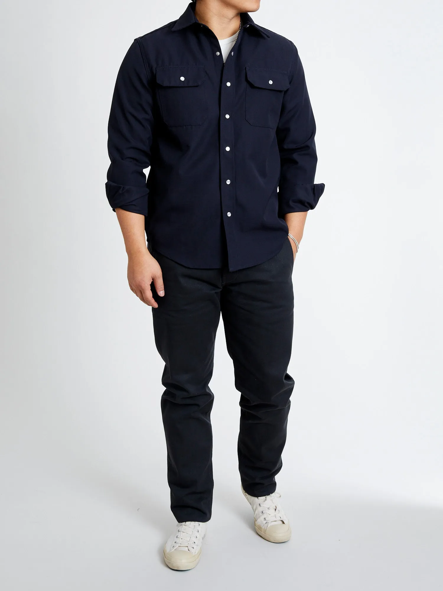 Drover Overshirt in Navy Gabardine