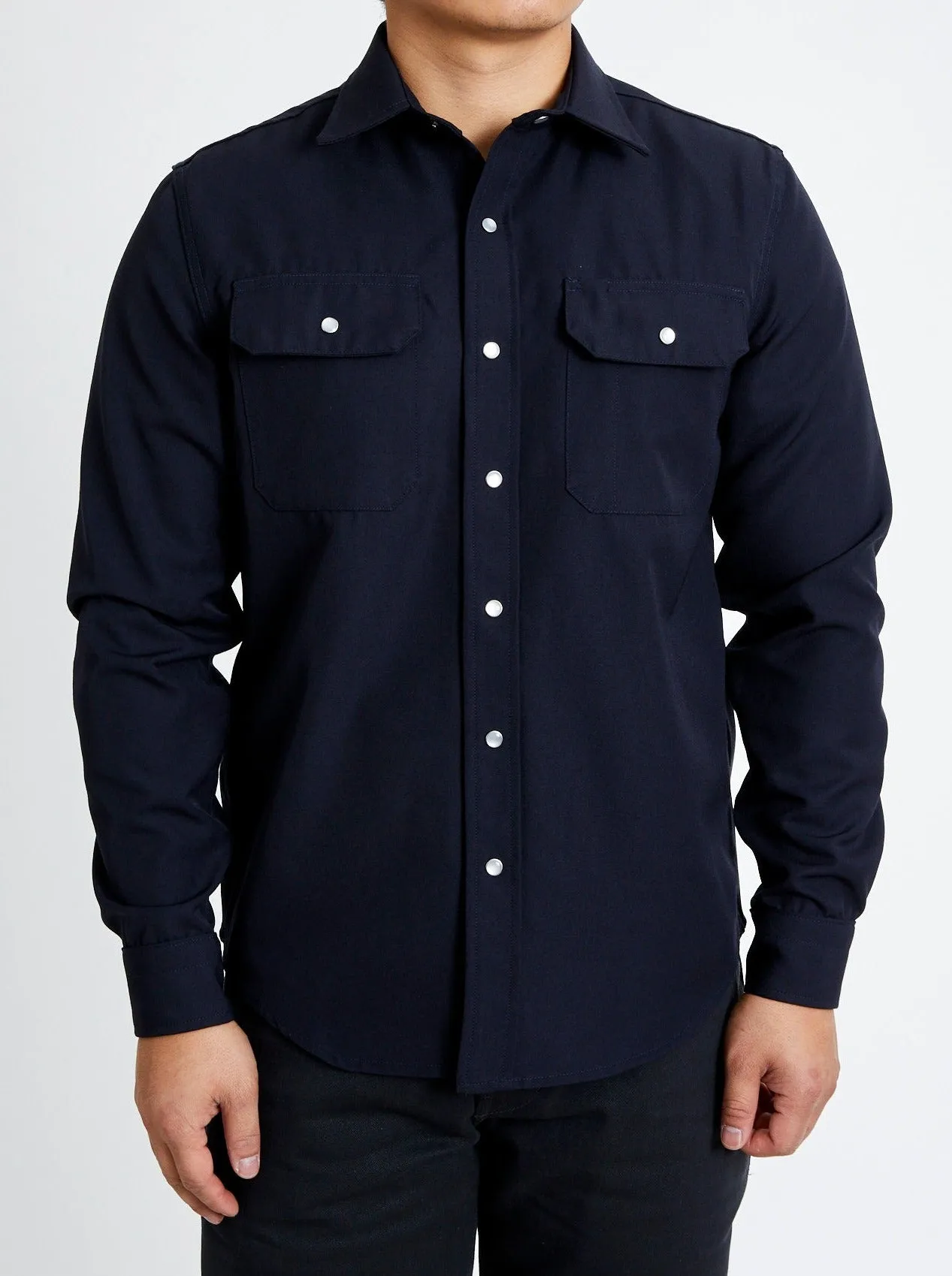 Drover Overshirt in Navy Gabardine